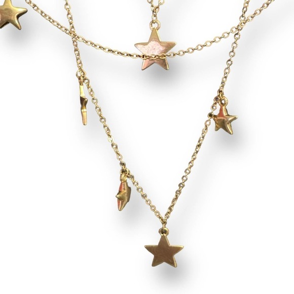 Multi Layered Dangle Star Charm Necklace Gold Tone by Coco and Lolly - Picture 3 of 9